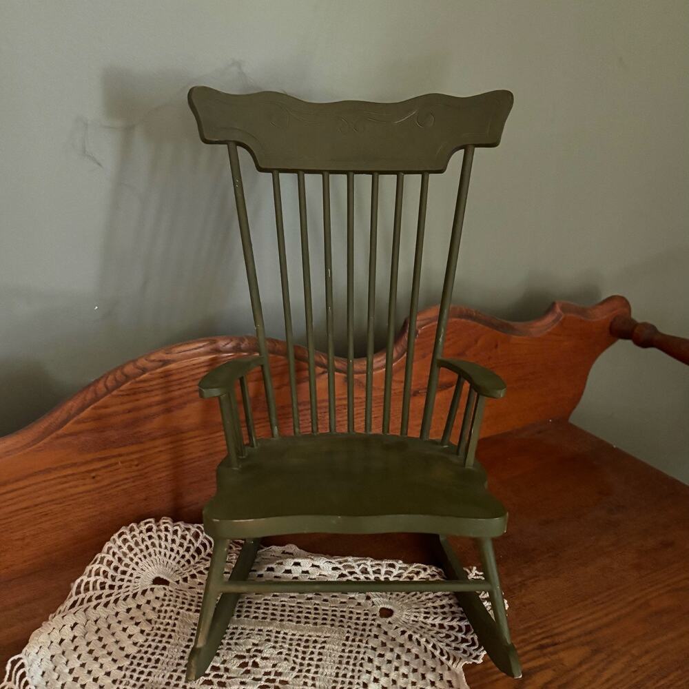 Vintage Italian Miniature Rocking Chair S. Raff Cimena (Torino) Olive Green  11"